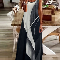  Colorblock Stripe Print Maxi Cami Dress