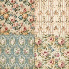 24pcs Vintage Romantic Style Scrapbook Paper With Rose - DIY Origami