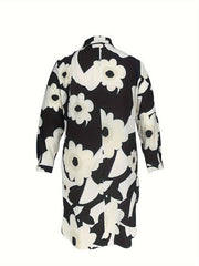  Floral Print Button Up Long Sleeve Shirt Dress