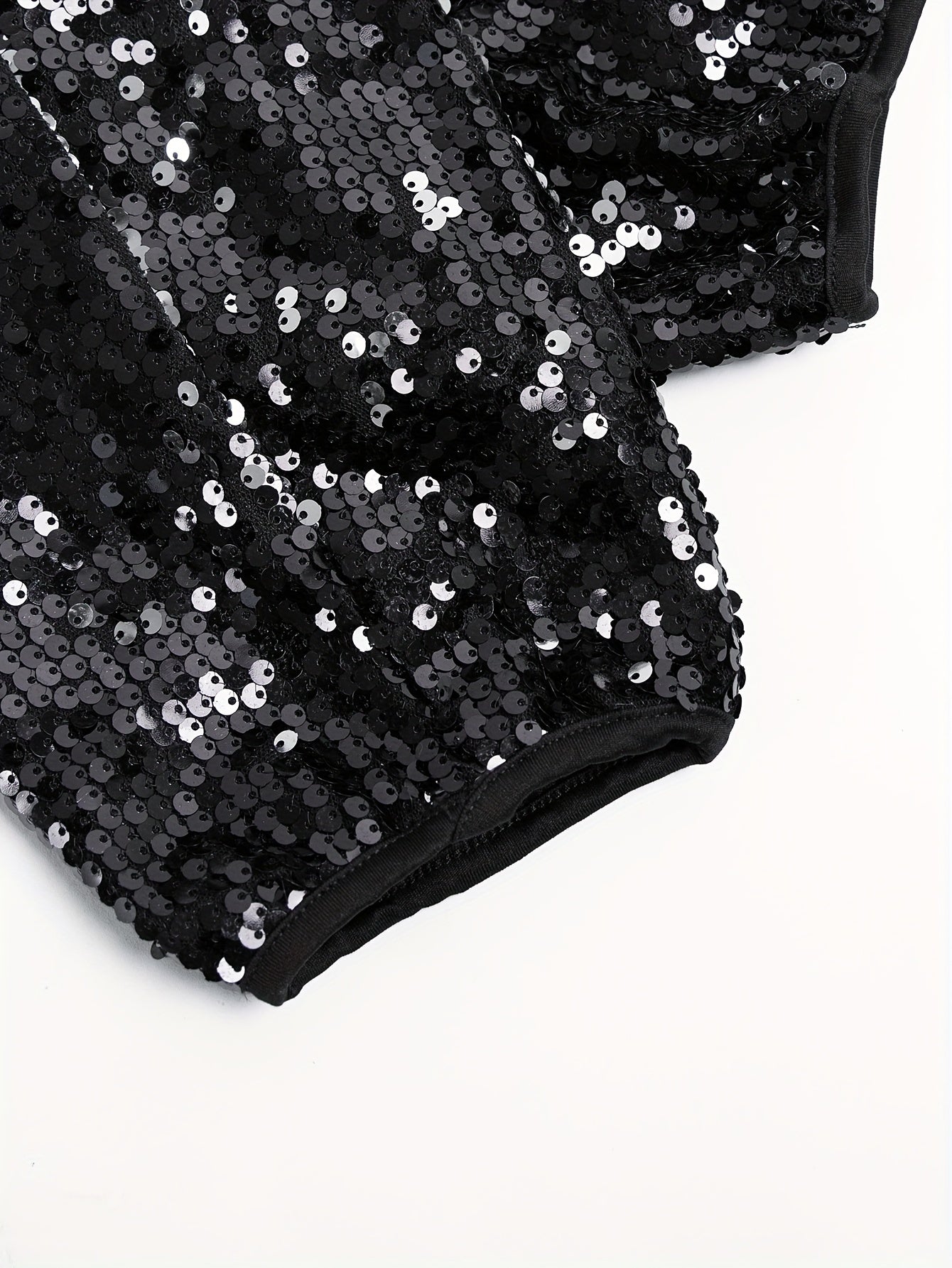  Solid Sequin Long Sleeve Mini Dress