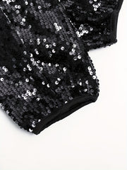  Solid Sequin Long Sleeve Mini Dress