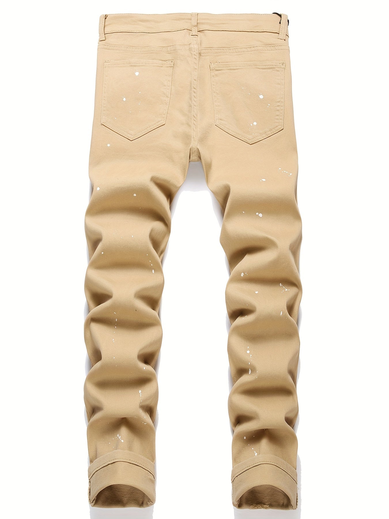 Patterned Ripped Straight Slim Fit Denim Jeans