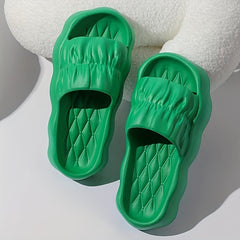 Women's Geometric Pattern Pleated Slides Stylish Platform Beach Shoes