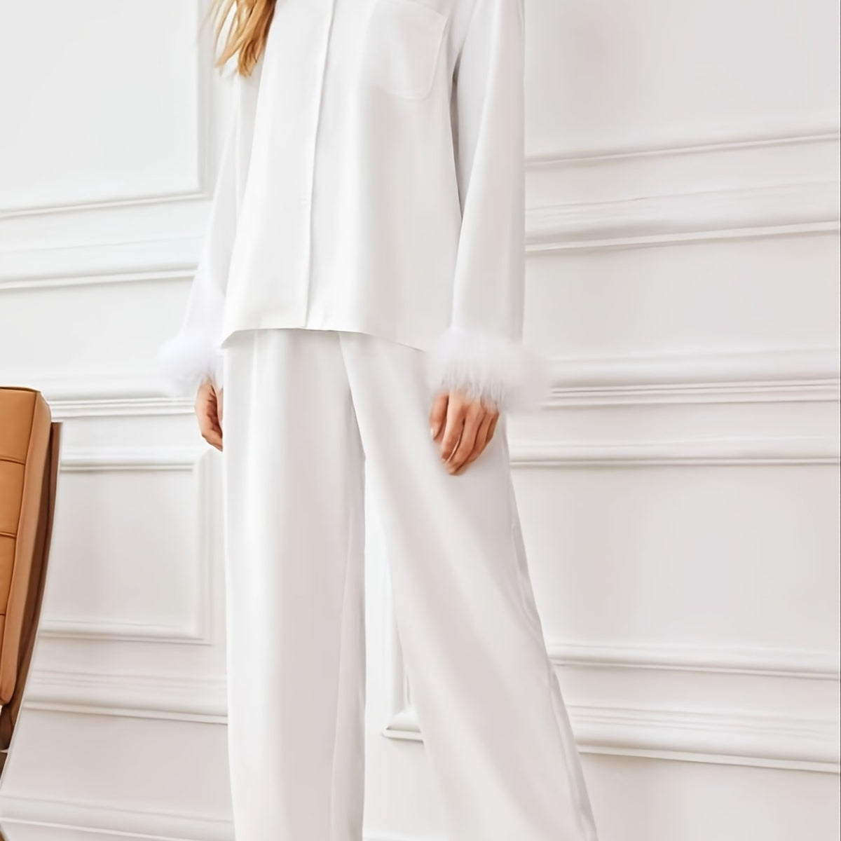 Women's Fuzzy Lapel Pajama Set with Cuff