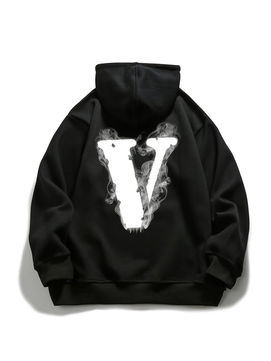 V Letter Print Hoodie Fleece Pullover Active Hooded S