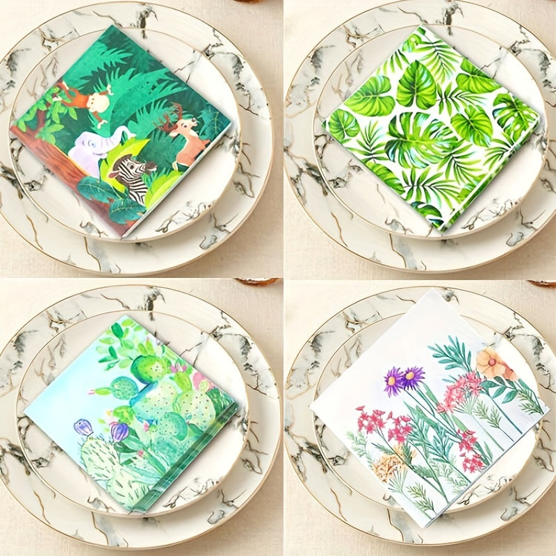 20pcs Wildflower Leaf Printed Napkins - Floral Cactus Paper Napkins
