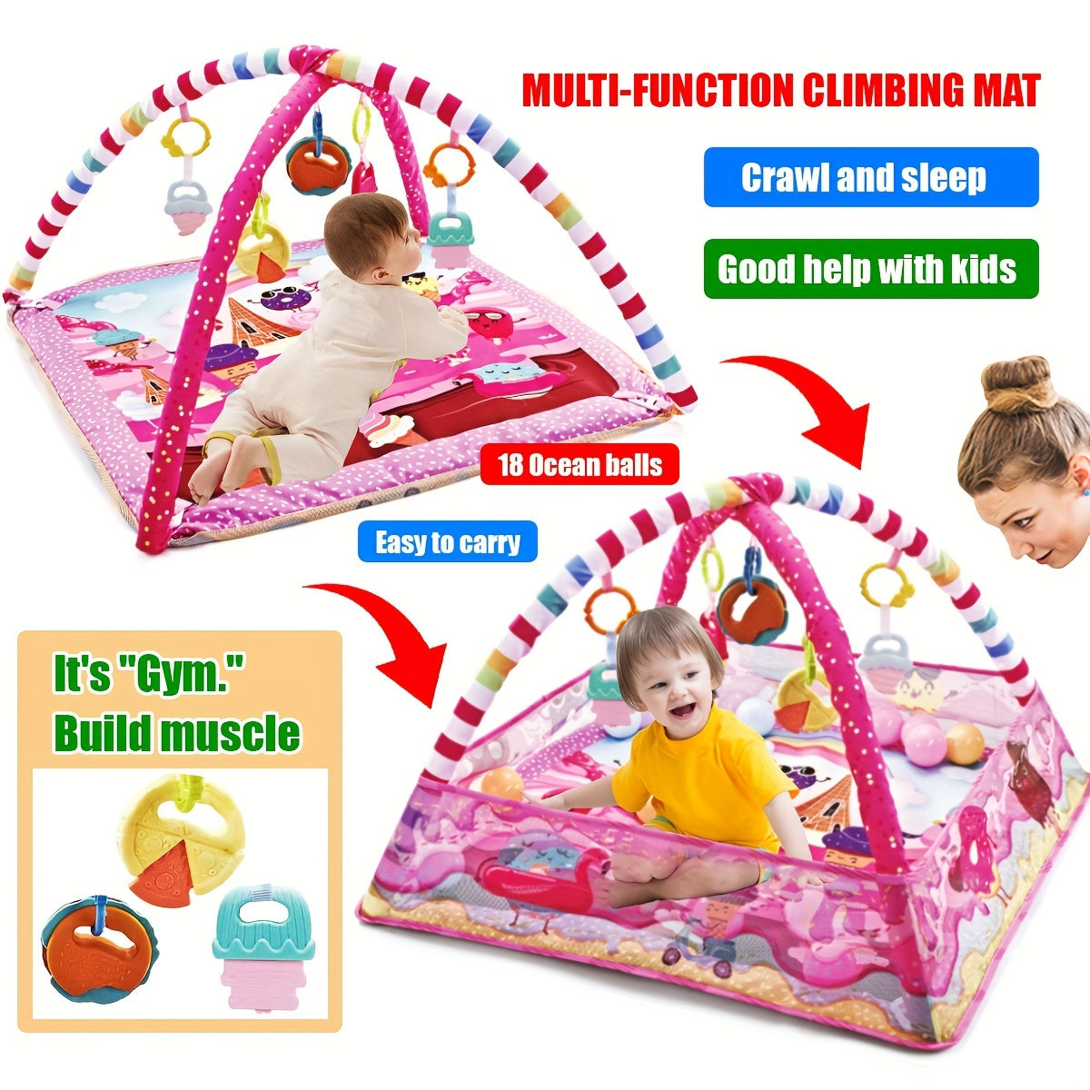 Tummy Time Activity Mat for Kids Play Gym Mat Sensory Development