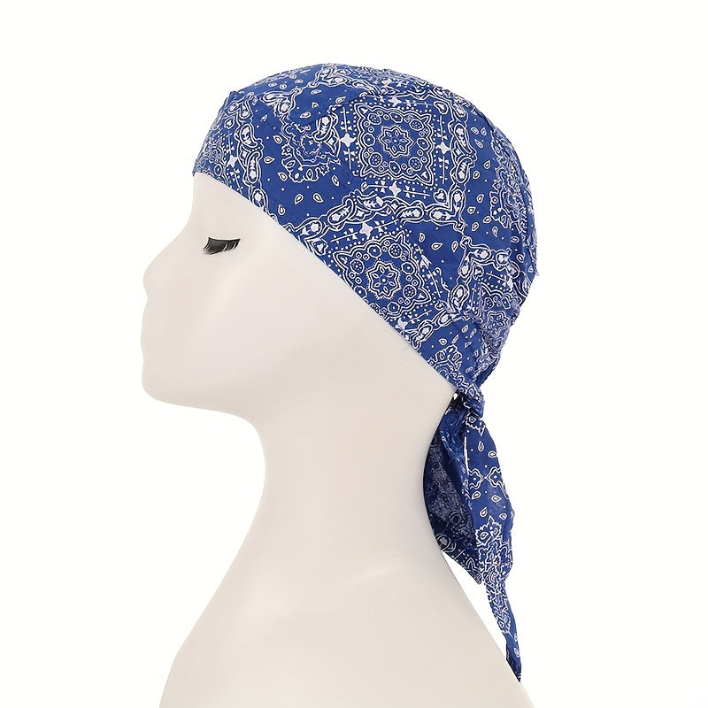 Unisex Paisley Pattern Head Wrap Pirate Hat with Small Flower Pattern