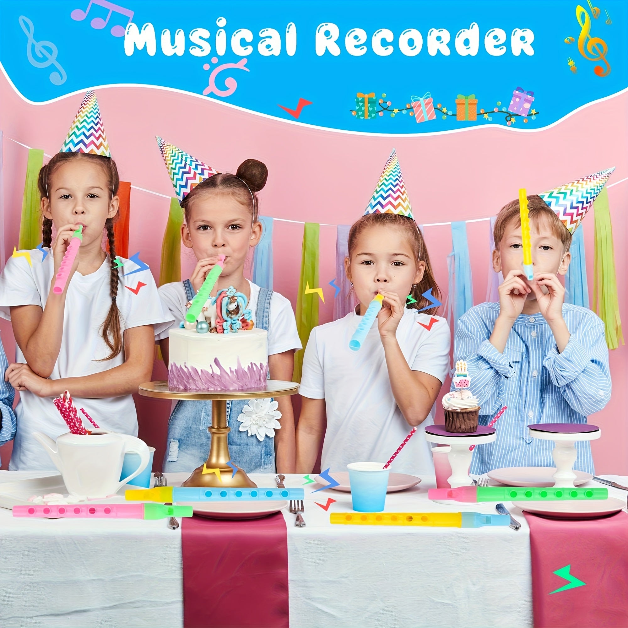 64-Piece Colorful Plastic Flutes Mini Recorder Toys