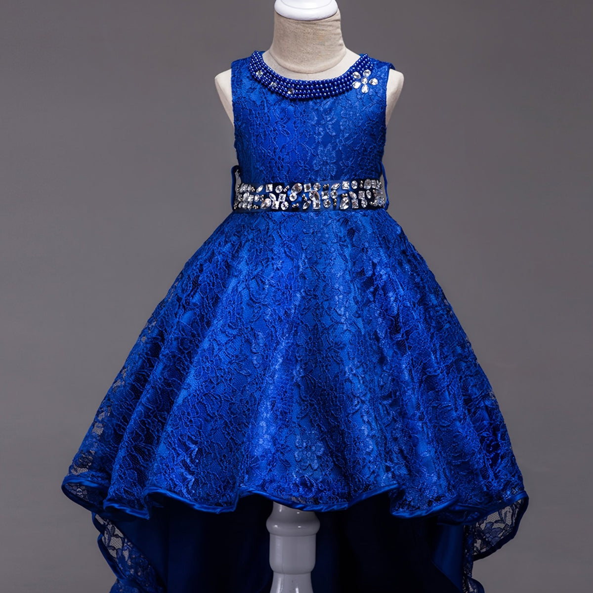 Girls Sleeveless Princess Dress Lace Beaded Rhinestone Flower