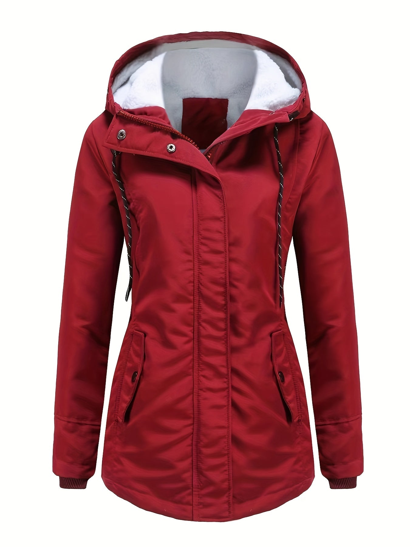 Solid Hood Thicken Parkas Long Coats Casual Coat For Fall & Winter