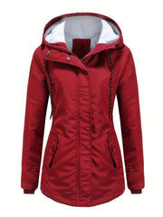 Solid Hood Thicken Parkas Long Coats Casual Coat For Fall & Winter