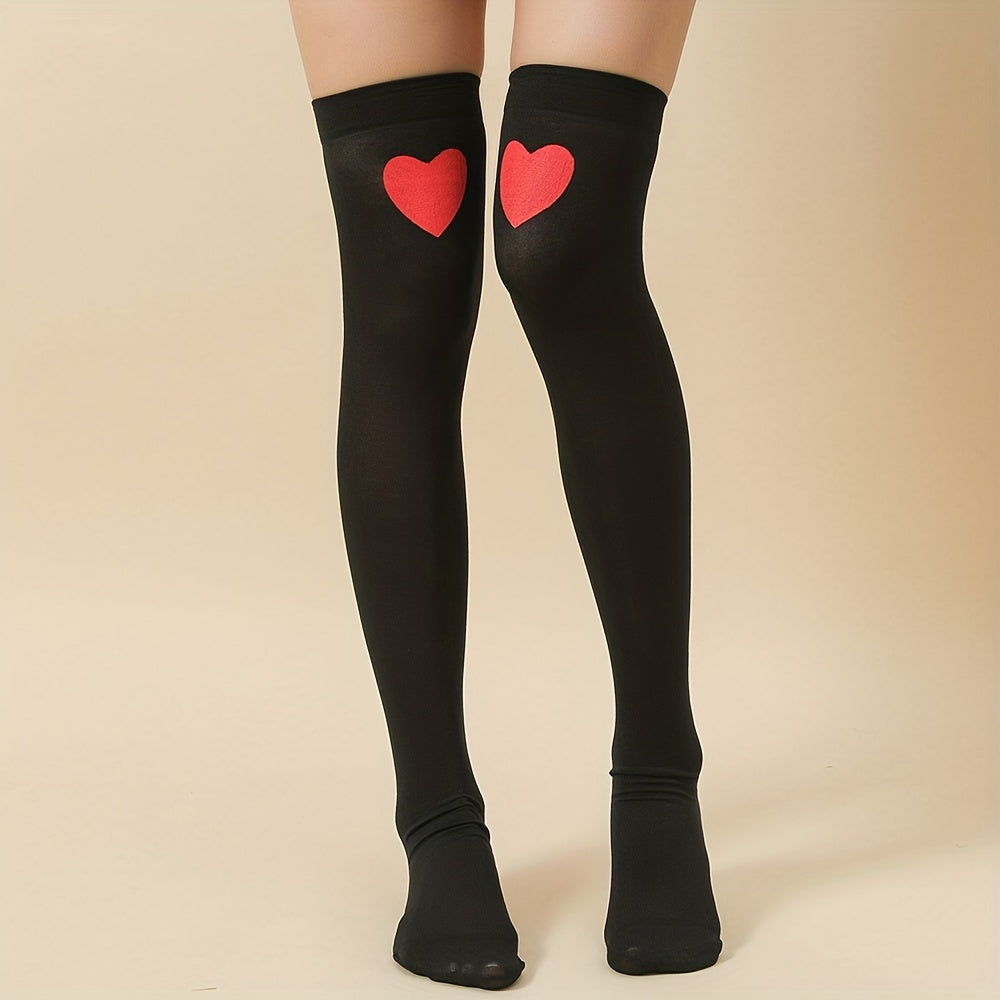 2 Pairs Heart Print Thigh High Socks Over The Knee Stockings