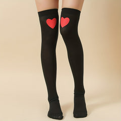 2 Pairs Heart Print Thigh High Socks Over The Knee Stockings