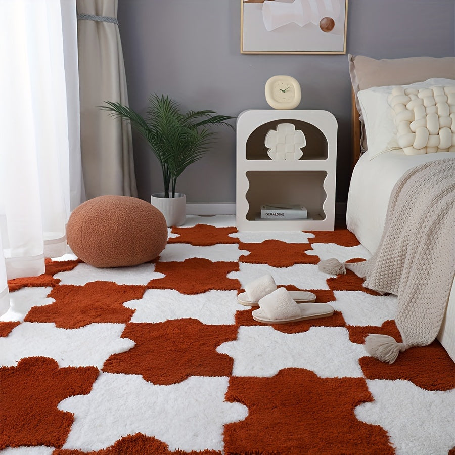 4pcs Soft Foam Shaggy Mats Anti-slip Area Rugs