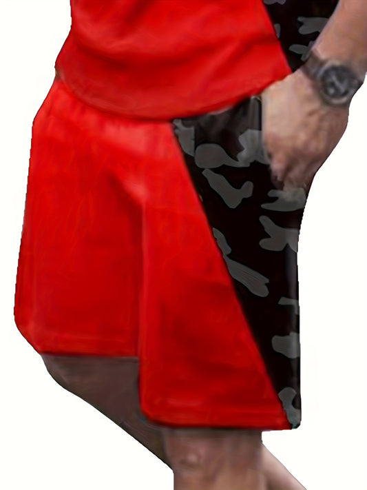 "KING" Crown Print Mens 2 Piece Block Outfits T-shirt and Shorts Set