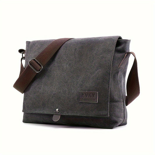 Vintage Canvas Messenger Bag Flap Closure Adjustable Shoulder Strap