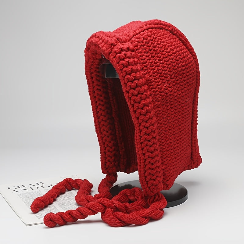Women's Winter Hat Knitted Braided Hoodie, Valentine's Day Gift