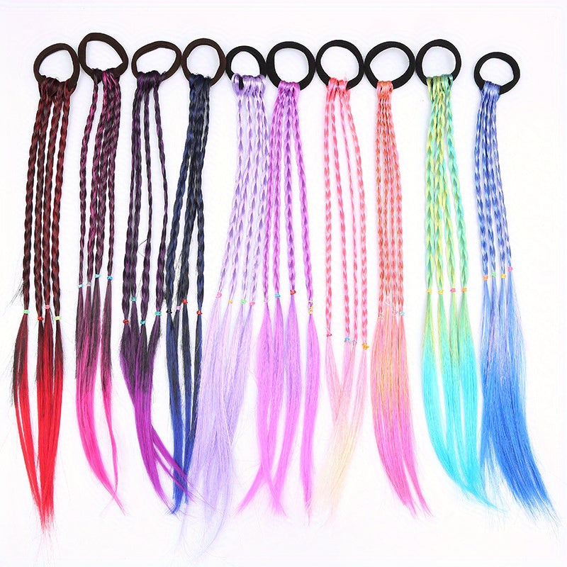 Colorful Braided Ponytail Wig with Hair Bands for Princess