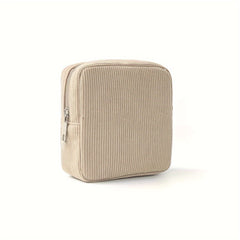 Minimalist Corduroy Toiletry Bag Portable Cosmetic Pouch with Zipper Closure