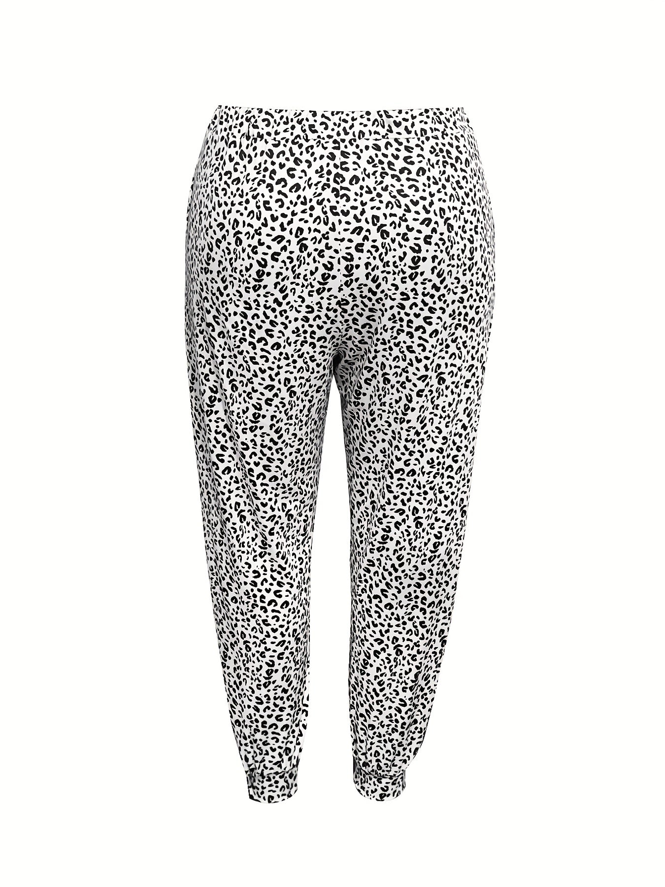 Women's Plus Leopard Print Drawstring Tapered Leg Pants With Pockets