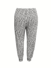 Women's Plus Leopard Print Drawstring Tapered Leg Pants With Pockets