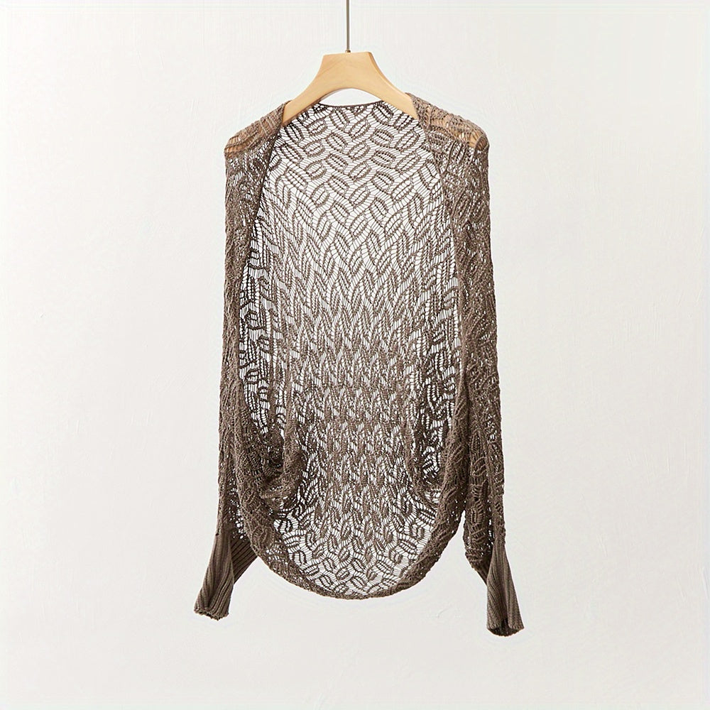 Hollow Out Knitted Shawl Long Sleeve Casual Cape Wraps for Women