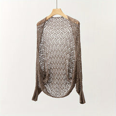 Hollow Out Knitted Shawl Long Sleeve Casual Cape Wraps for Women