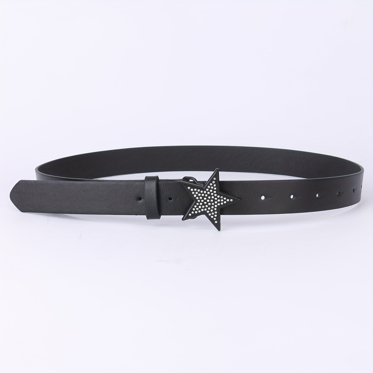 Vintage PU Leather Pentagram Belt with Rhinestone Buckle