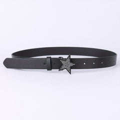 Vintage PU Leather Pentagram Belt with Rhinestone Buckle