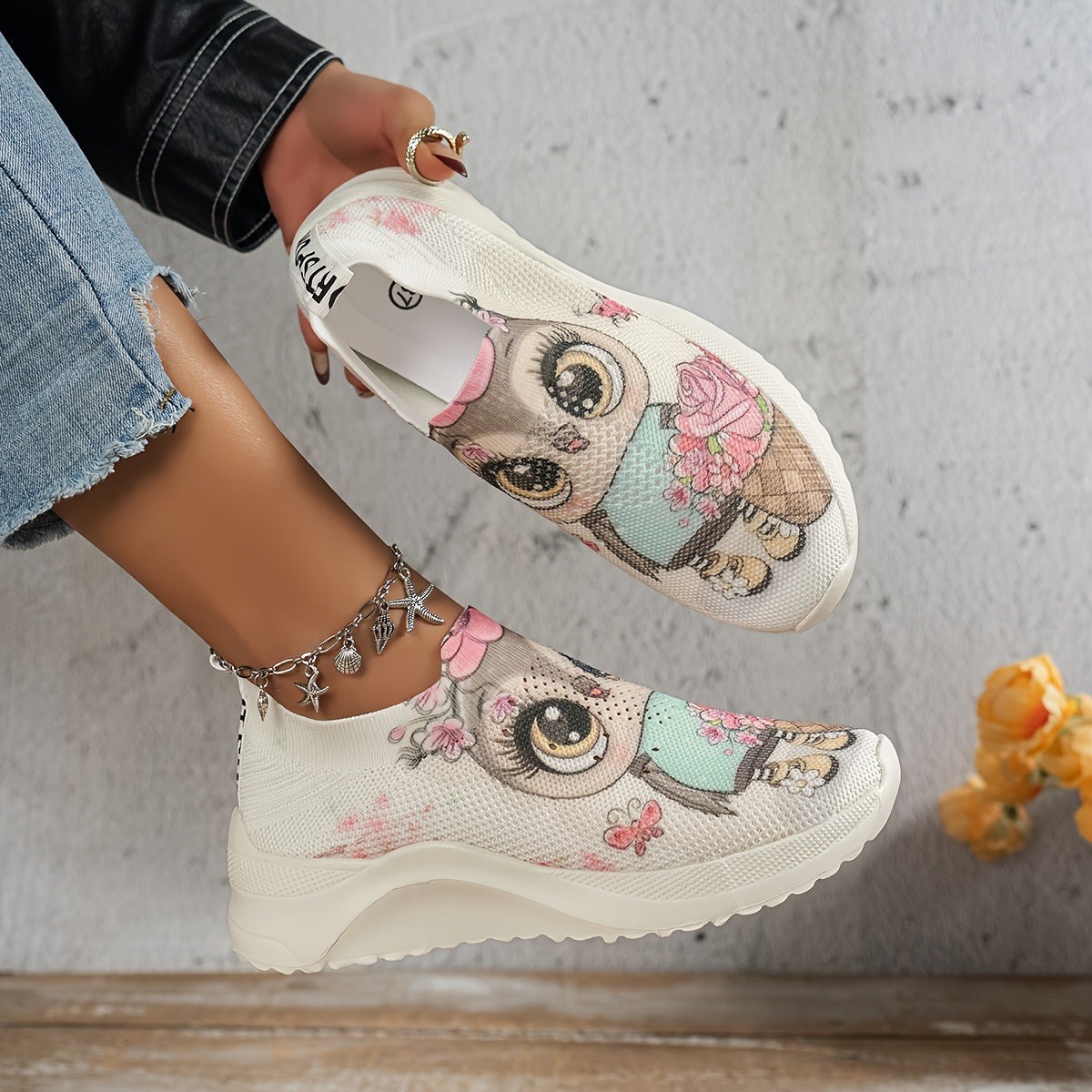 Owl Print Soft Comfort Running Shoes Shock Absorption Non Slip Sneakers