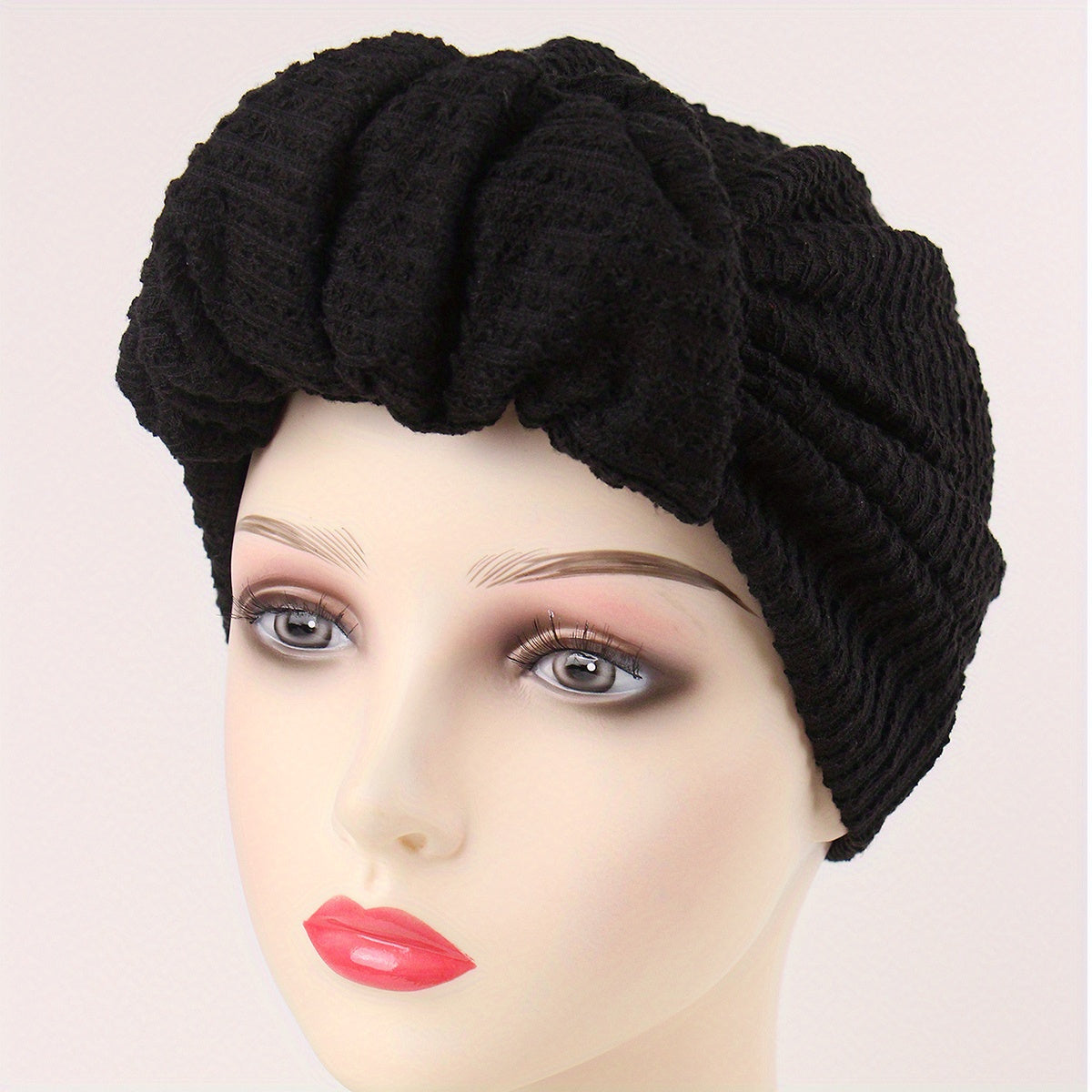 Pleated Pre-tied Turban Cap Embossed Head Wrap Solid Elastic Beanie Head Scarf