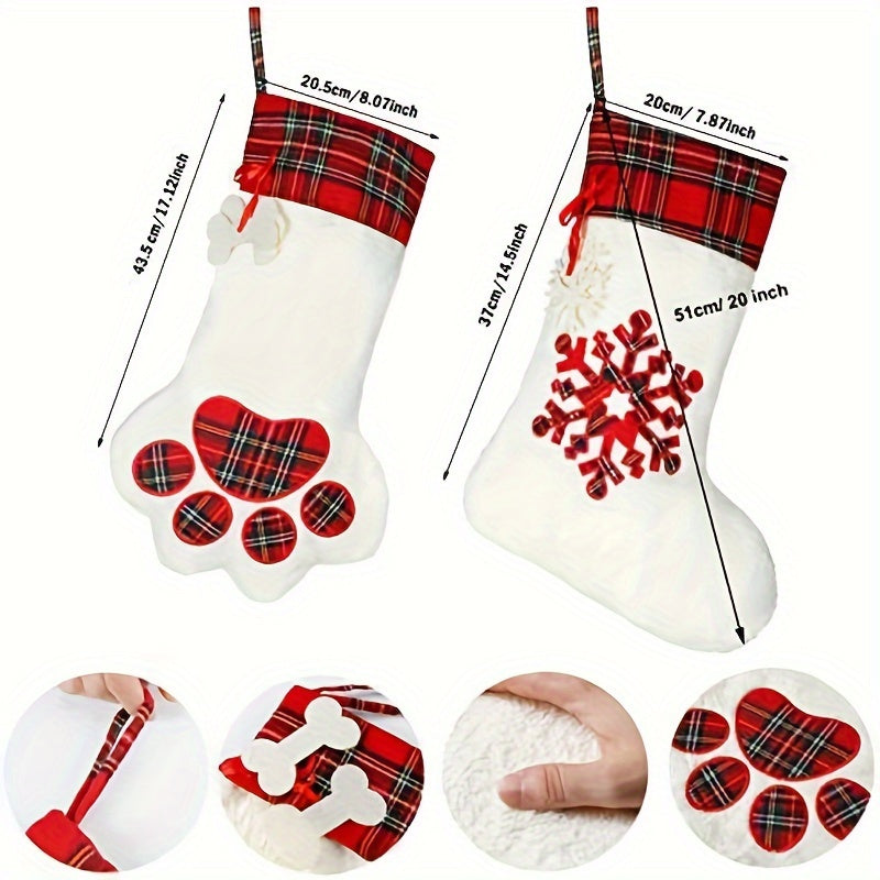 Plaid Dog Paws Christmas Socks Gift Bag
