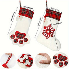 Plaid Dog Paws Christmas Socks Gift Bag