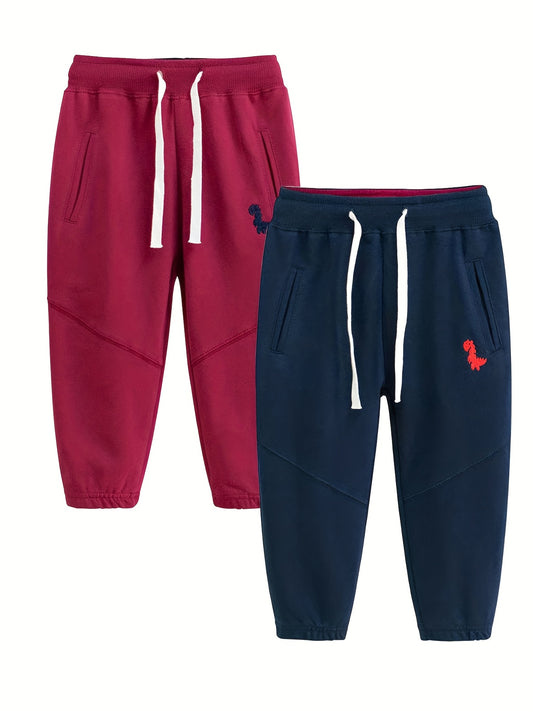 2pcs Dinosaur Print Boys Casual Sweatpants Quick Drying Jogger Sports Pants