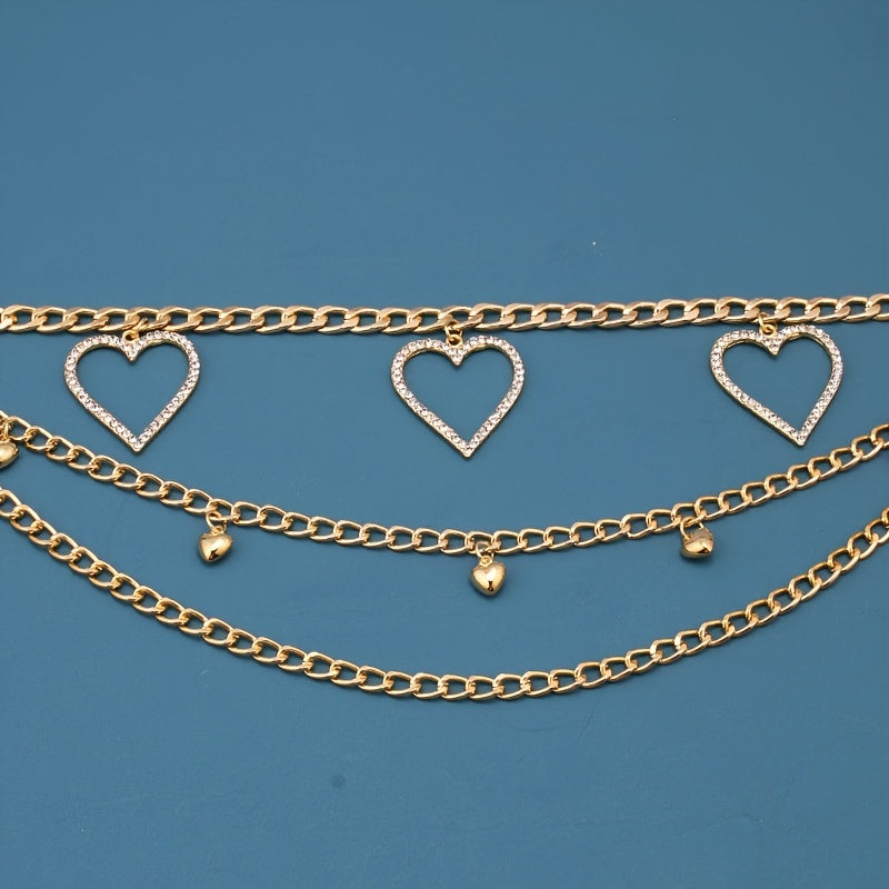 Women's Rhinestone Heart Chain Belt Waist Accessories