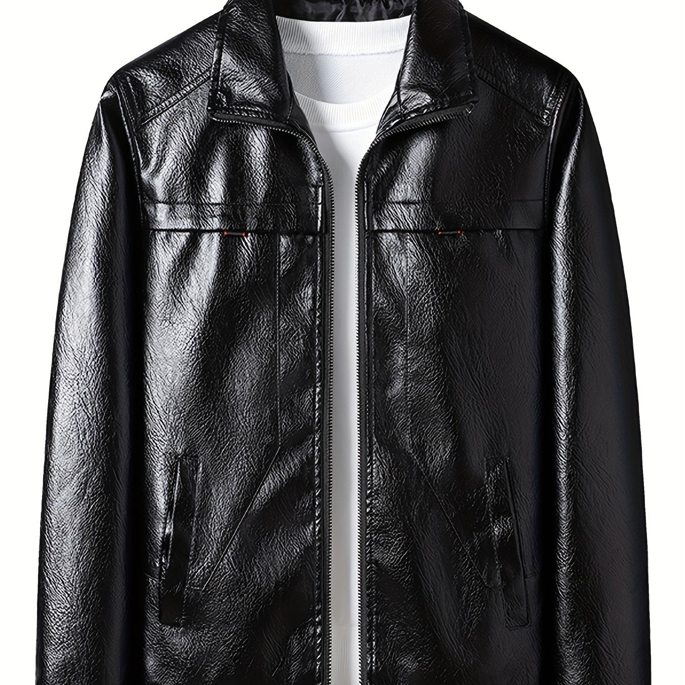 Men's PU Leather Zip Up Jacket Windproof Waterproof Top