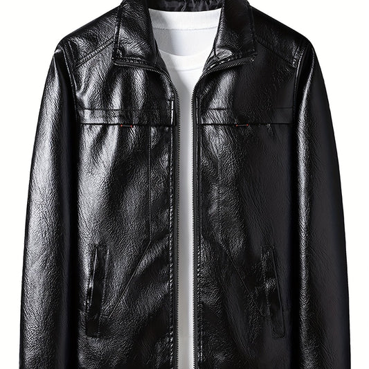Men's PU Leather Zip Up Jacket Windproof Waterproof Top