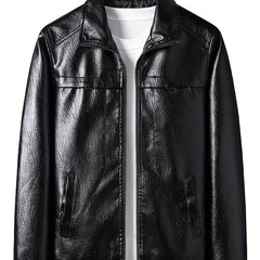 Men's PU Leather Zip Up Jacket Windproof Waterproof Top