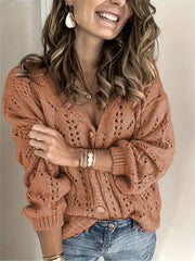  Solid Knit Long Sleeve Cardigan