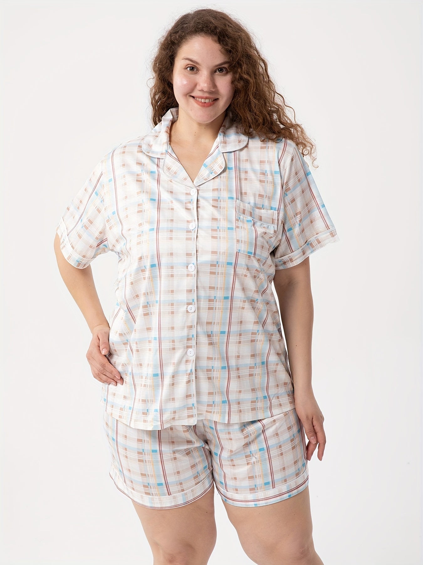  Plaid Print Short Sleeve Pajama Set