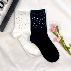 Rhinestone Decor Crew Socks Women's Stockings