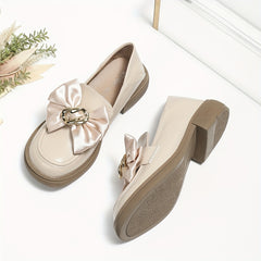 Women's Satin Bow Loafers Slip On Chunky Shoes