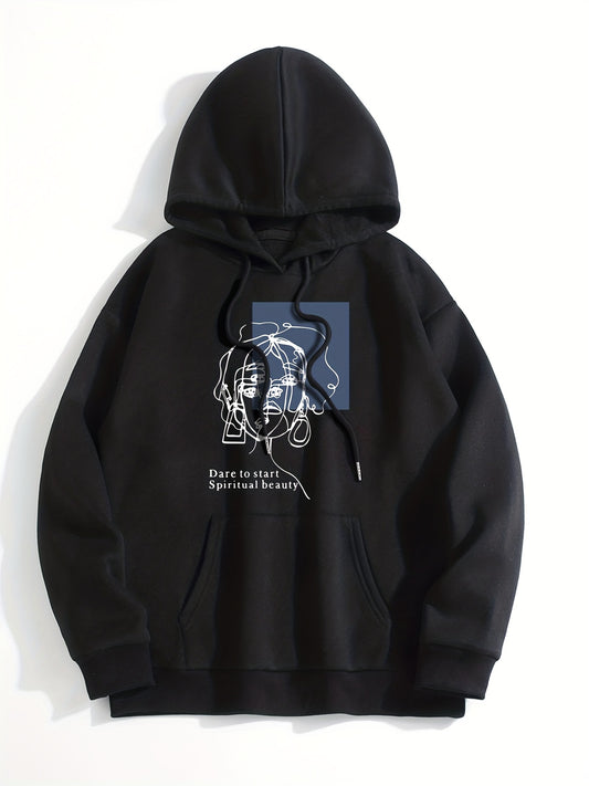 Abstract Kangaroo Pocket Hoodie Drawstring Hood
