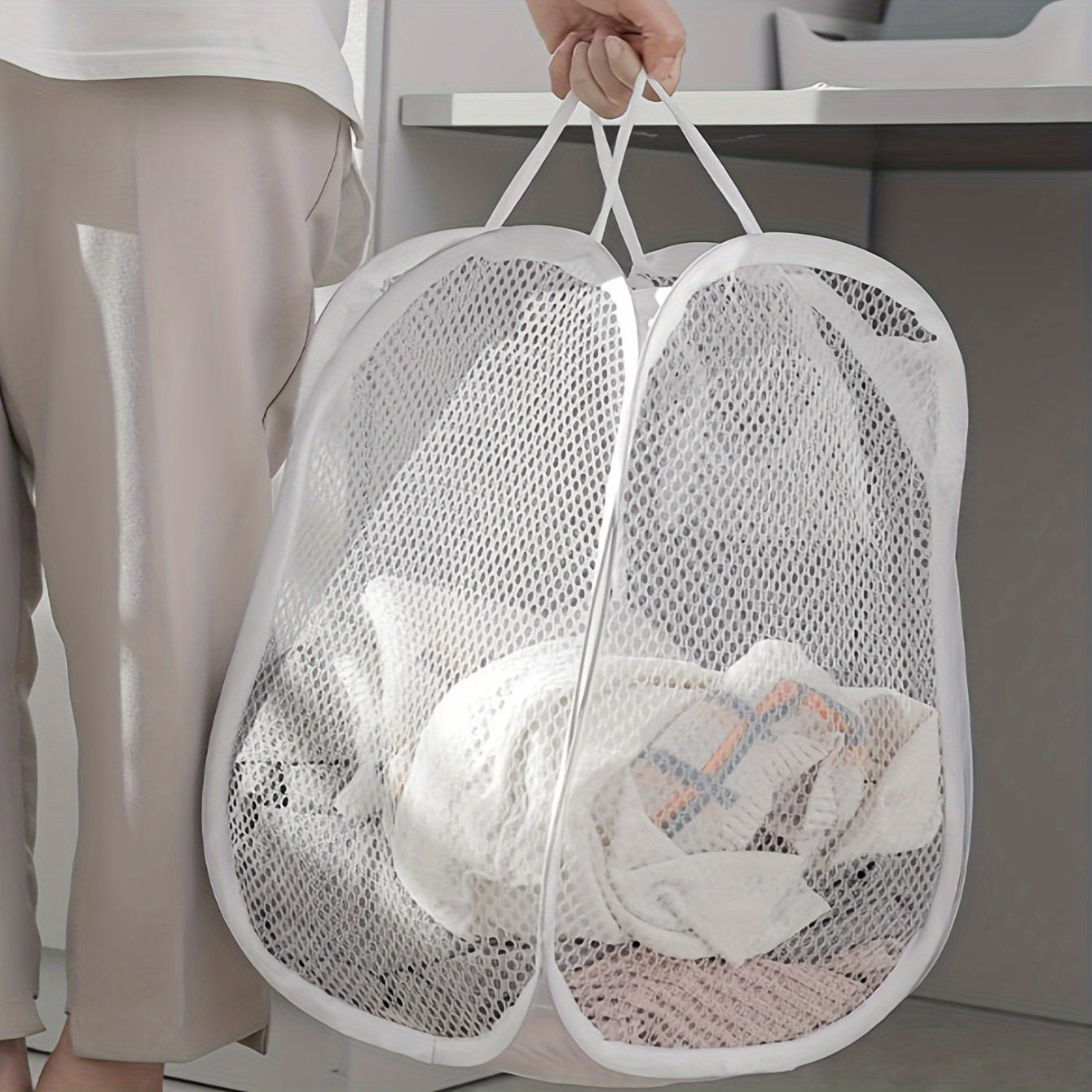 1pc Mesh Laundry Basket Portable Laundry Basket Foldable Easy To Open