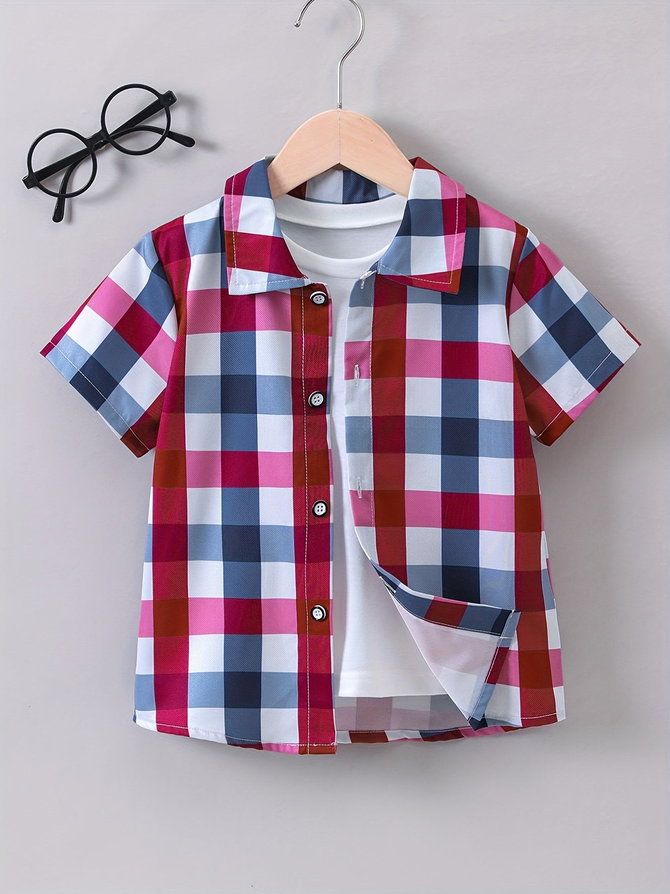 Boys Plaid Shirts Short Sleeve Casual Tops for Summer Kids Clothes