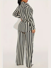  Stripe Print Blouse & Pants Outfits 2 Piece Set
