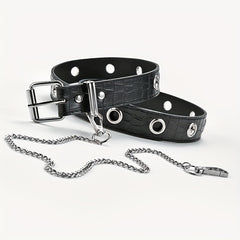 Men's Automatic Buckle Belt With Chain PU Leather Belt Punk Waist Strap