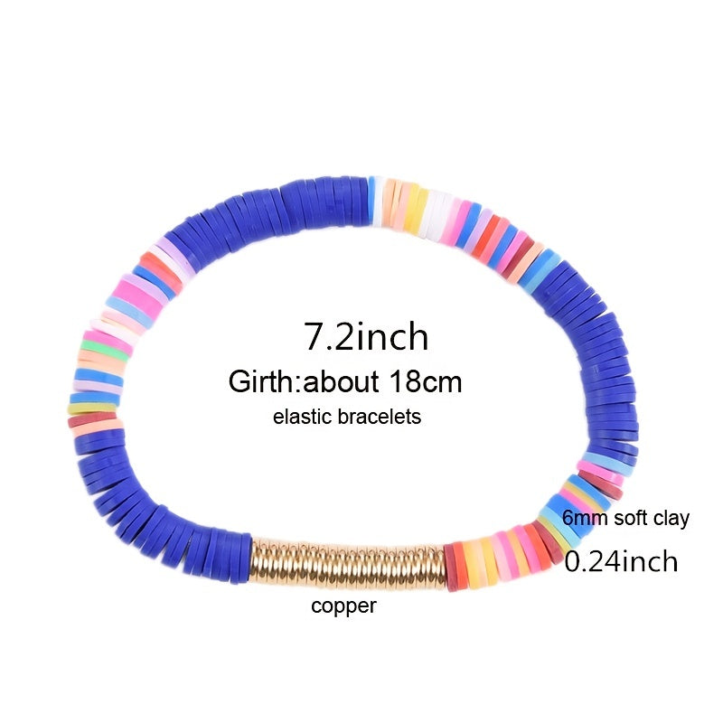 Boho Clay Disc Beads Stretch Bracelet Multicolored Mixed Surf Jewelry