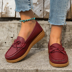 Women's Bow Flat Loafers Soft Sole Slip On Shoes Casual Walking Flats